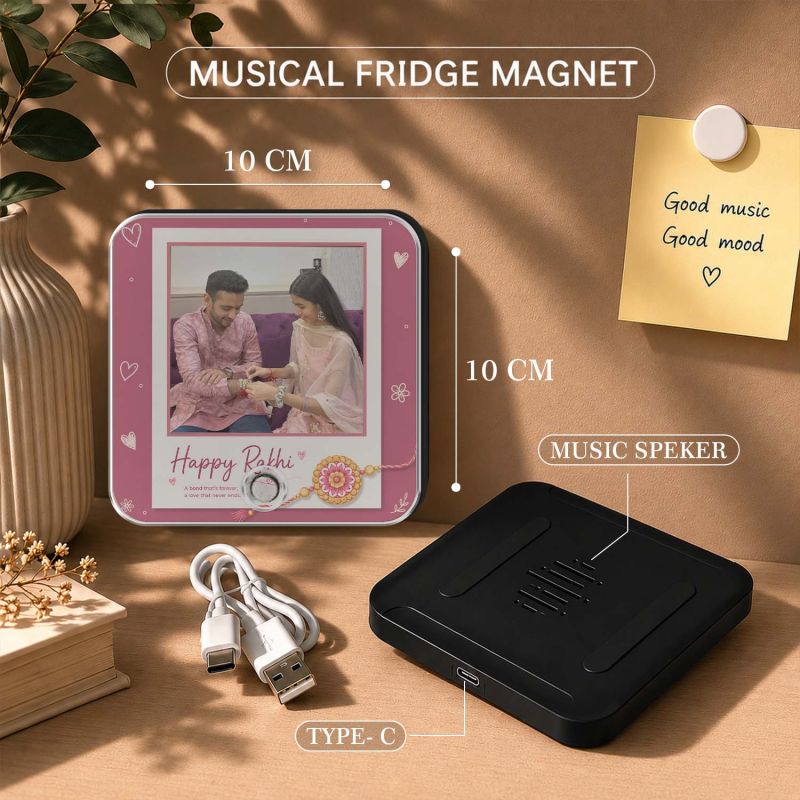 Personalized Rakhi Musical Fridge Magnet  Custom Photo & Voice Message Gift for Brother Sister |Memorable Raksha Bandhan Keepsake